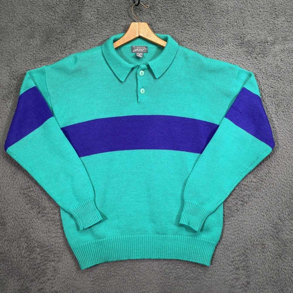 Vintage 90s Lord & Taylor Sweater Mens XL Oversized Colorblock Polo Collar